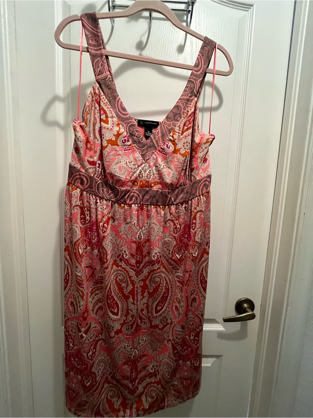 INC International Concepts Pink, Coral & Cream Paisley V-Neck Dress